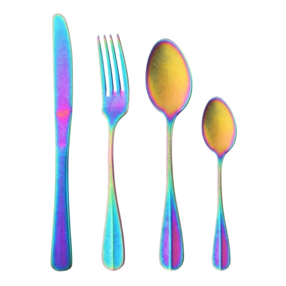 Stainless Steel Flatware Set, Iridescent Vintage, 1 Fork 1 Model 2 Spoons, 4 Pc Dining Utensils, Casual Gatherings, Holiday Meals, Rainbow Metallic Finish