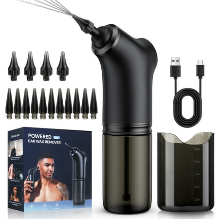 Ear Wax Removal Tool Ear Irrigation Flushing System, Ear Wax Water Removal Ear Wash Cleaner, Safe and Effective for Adults & Kids, Includes Basin, Replaceable Nozzle, Type-C Charging Cable