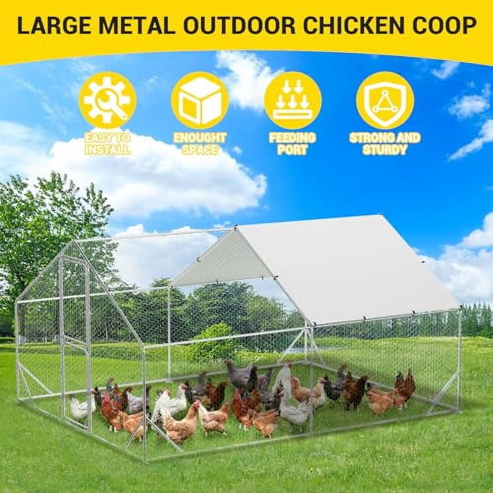 Metal Chicken Coop, Walk in Chicken Runs with Cover for Yard, Large Chicken Coop with Double Door, Metal Chicken Pens for Outdoor Farm Yard