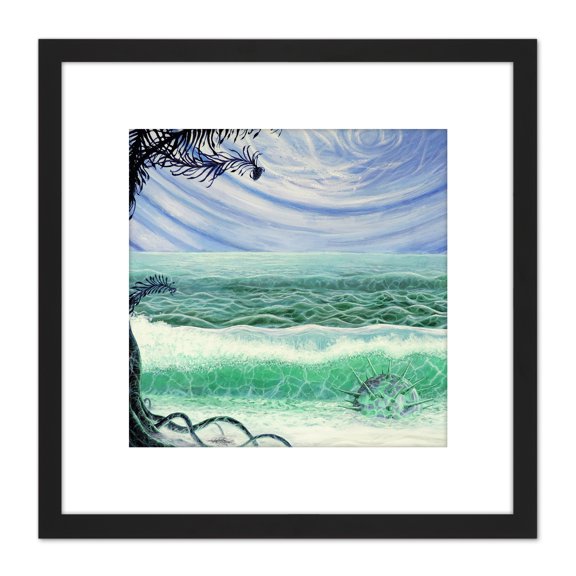 Ivashchenko Space Planet Water Life Moon Painting 8X8 Inch Square Wooden Framed Wall Art Print Picture with Mount