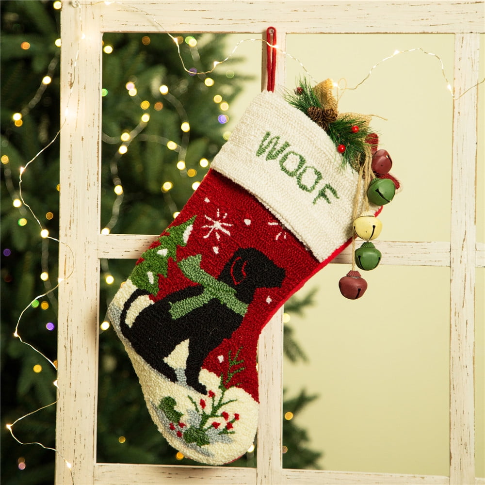 Glitzhome 19" Handmade Hooked Dog Christmas Stocking