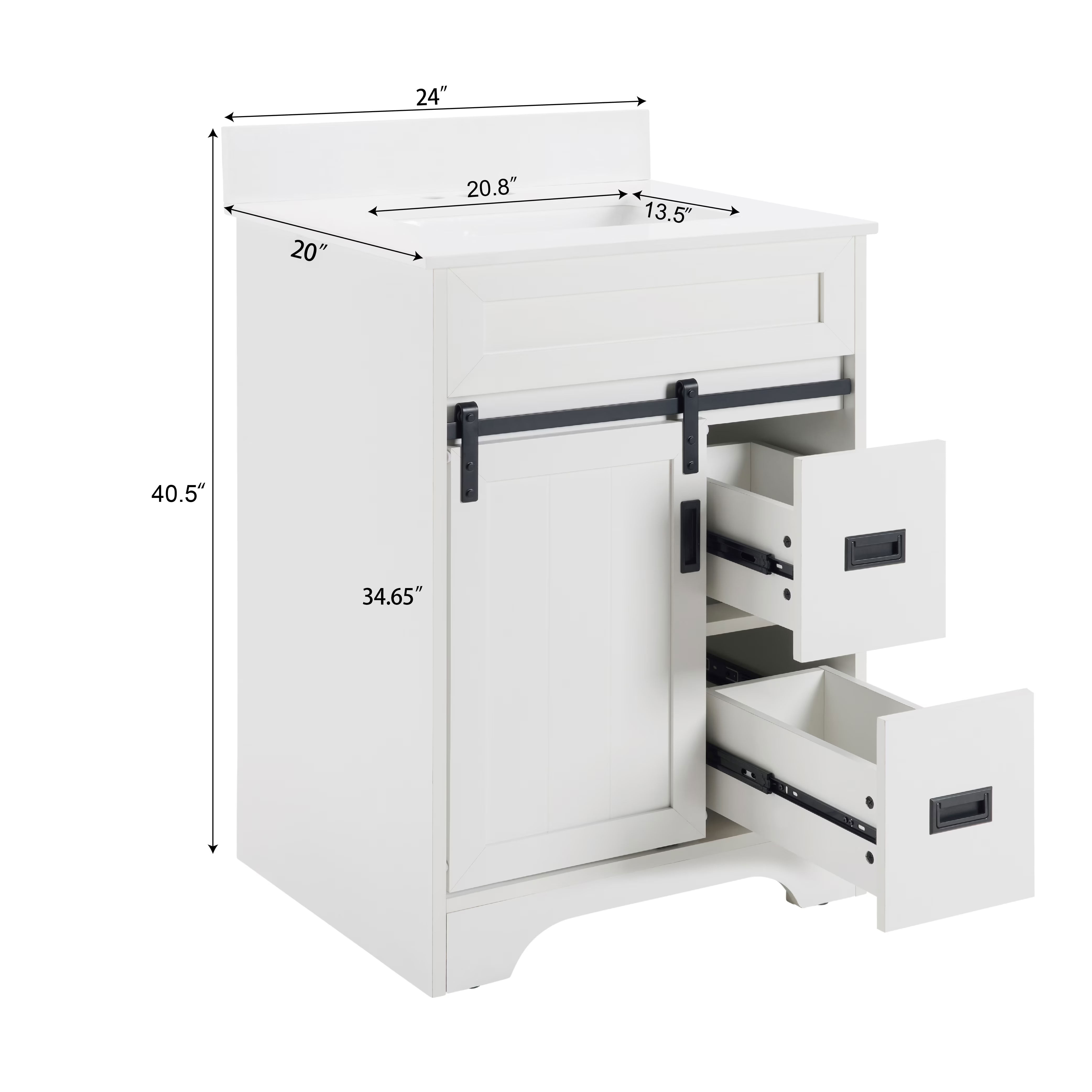 MAYEERTY 24" Narrow Bathroom Vanity with Sink, Bathroom Sink Cabinet with Storage for Small Apartment Small Space, White