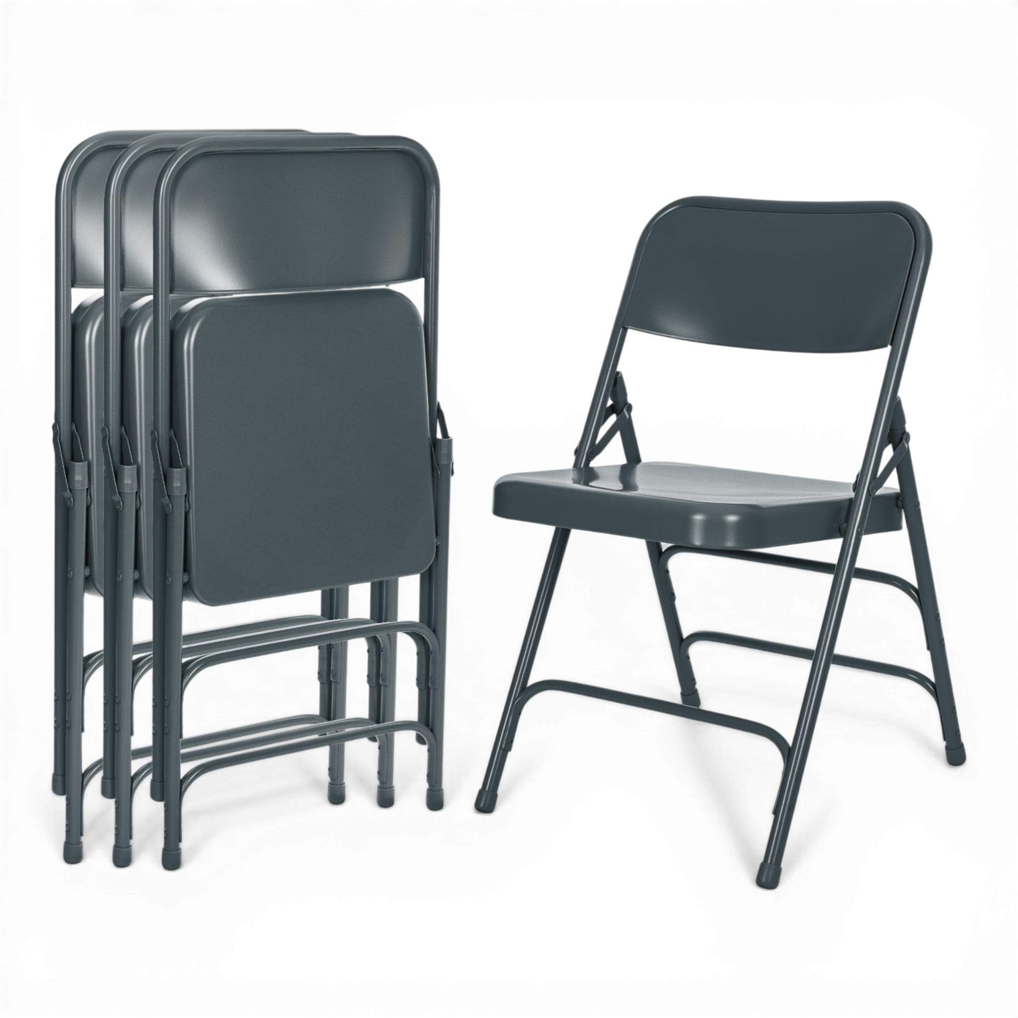 Hampden Furnishings Bernadine Collection All Metal Triple Brace Folding Chair, Blue, Pack of 4