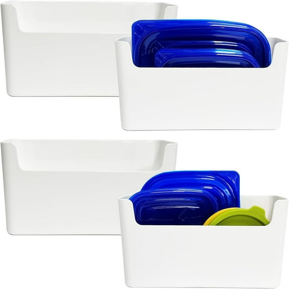 4 Pack Adhesive Cabinet Door Organizer, GIXUSIL No Drilling Wall Mounted Pantry Door Organizer, Bin Holder for Lid Kitchen Wall Under Sink Basket, Organizer Storage for RV Kitchen Bathroom