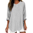 thumbnail image 2 of Pxiakgy Women's Striped Shirt Long Sleeve Notched Crew Neck Button Down Casual Blouse Tops Linen Shirts for Women 2025 Trendy Summer Long Sleeve Tops Dressy Casual Loose Boho Cute Blouses Grey Xxl, 2 of 4