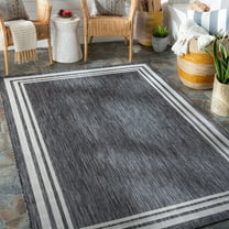 Livabliss Outdoor Rugs, 8x10 Eagean Traditional Charcoal Oval Area Rug for Patio, Porch, Deck, Backyard, Waterproof Indoor Outdoor Carpet (7'10" x 10')