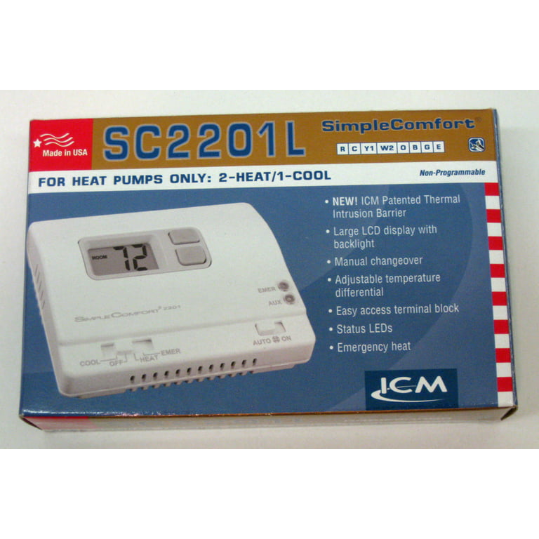 SC2201L ICM Simple Comfort Wall Thermostat Heat Pump 24 V 2-Heat 1-Cool