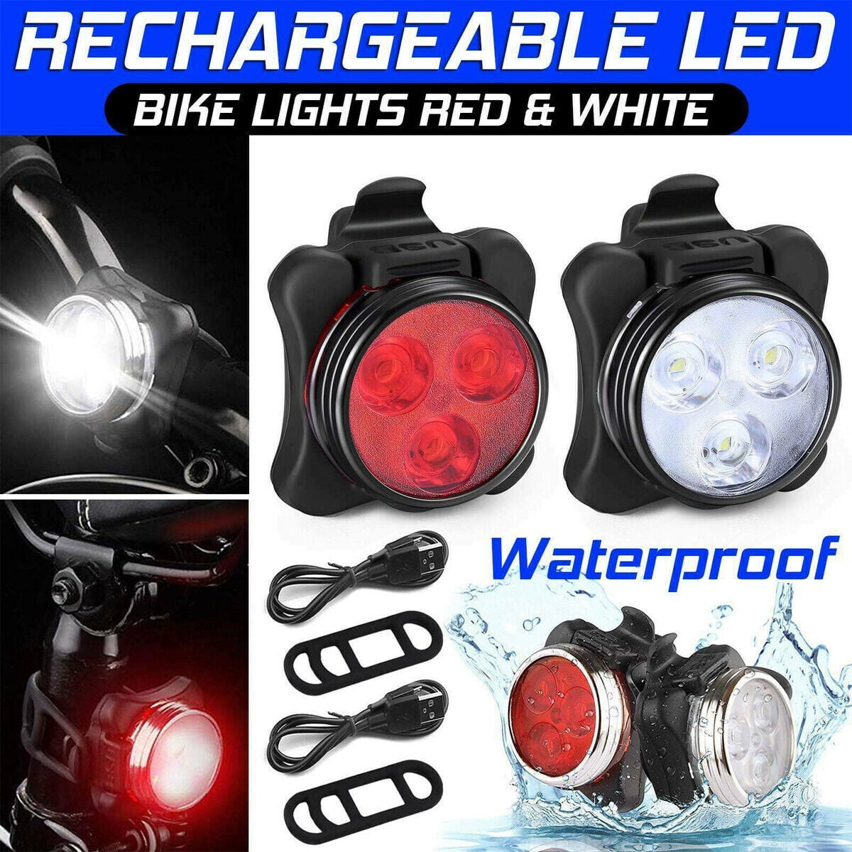 MDHAND LED Bike Light Front and Back Rechargeable Bright Bicycle