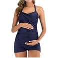 thumbnail image 1 of Mikilon Maillot de Bain de Maternité pour Femmes, Couleur Unie, Plissé, Froncé, 1 of 4