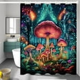 thumbnail image 2 of Glowing Mushroom Shower Curtain,Boho Shower Curtains for Bathroom,Cute Mushroom Kids and Mother Shower Curtains,Blue Forest Night Landscape Shower Curtain Waterproof Polyester Fabric 72x72, 2 of 3