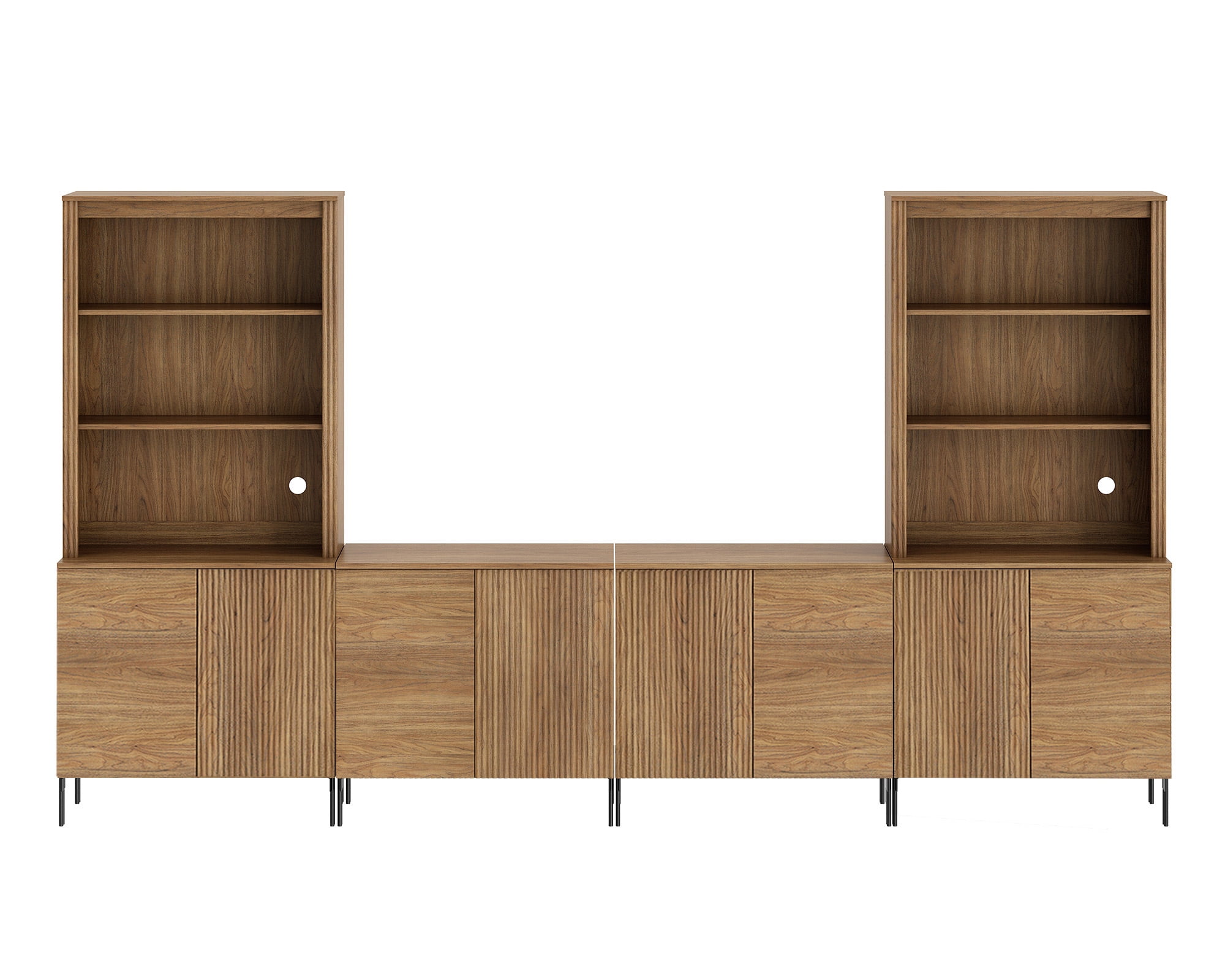 71.6"H X 126"W Set Of 3 Bookcase with Storage Cabinets, 14 Tier Bookshelf with Fluted Doors and Adjustable Shelves, Large Modern Display Cabinet For Living Room Bedroom Home Office Kitchen
