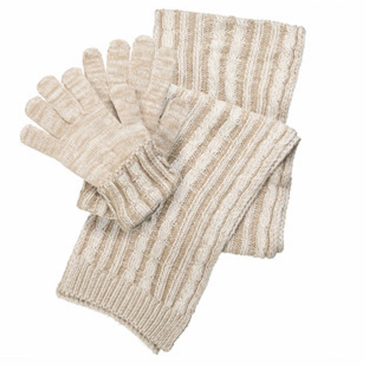 Isotoner Isotoner Women's Knit Gloves and Cable Scarf Gift Boxed Set Beige & White Walmart