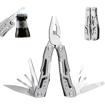 14 in 1 Stainless Steel Foldable Multitool Pliers Safety Lock for Camping SurvivalSilver
