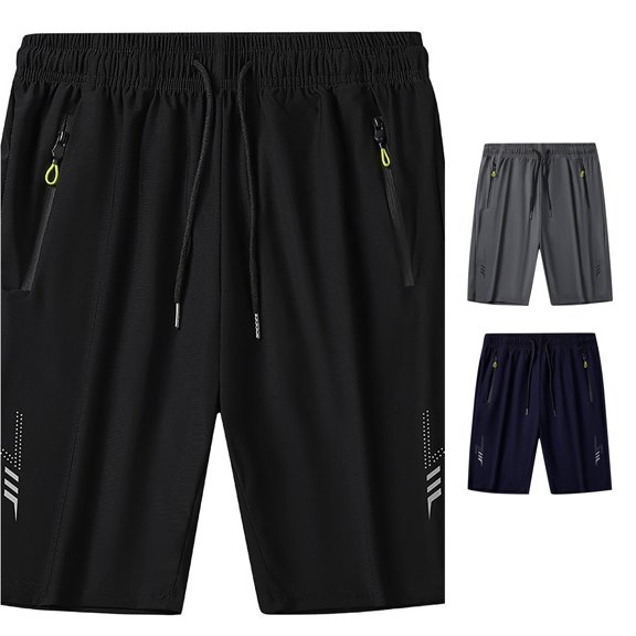 XIAONU Zipper Pocket Shorts for Men Drawstring Waist Side Pockets Sport Bottoms