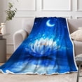 thumbnail image 2 of Galaxy Space Throw Blanket Moon Flower Stars Print Decor Soft Warm Cozy Blanket Plush Blue Throws \u200bBlankets for Women Girls Kids Couch Travel Livingroom Bedroom Decor 60 x 80 Inch, 2 of 6