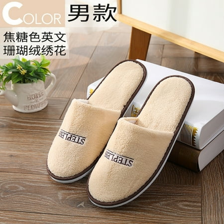 

1 Pair Slippers Velvet EVA Warm Slippers Man Non-Slip Shoes Hotel Home Office Footwear for Adult
