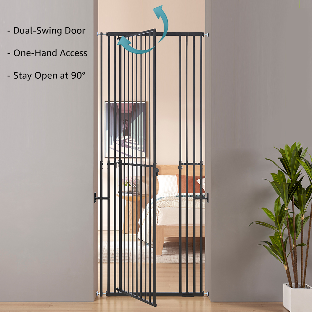 unipaws Extra Tall Cat Gate, Adjustable 47’’-87’’ Height, Fits 27.5’’-37’’ Wide Openings, Dog Gate for Doorways Stairs, No Drilling Pet Safety Barrier Indoor Use, Metal Fence for Dogs Cats