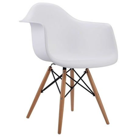 Gymax White Modern Molded Plastic Dining Arm Side Chair Wood Legs Gymax White Modern Molded Plastic Dining Arm Side Chair Wood Legs