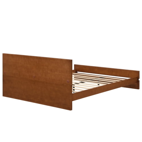 Euroco Wood Queen Size Platform Bed, Heavy-Duty Bamboo Bed Frame, Walnut Brown