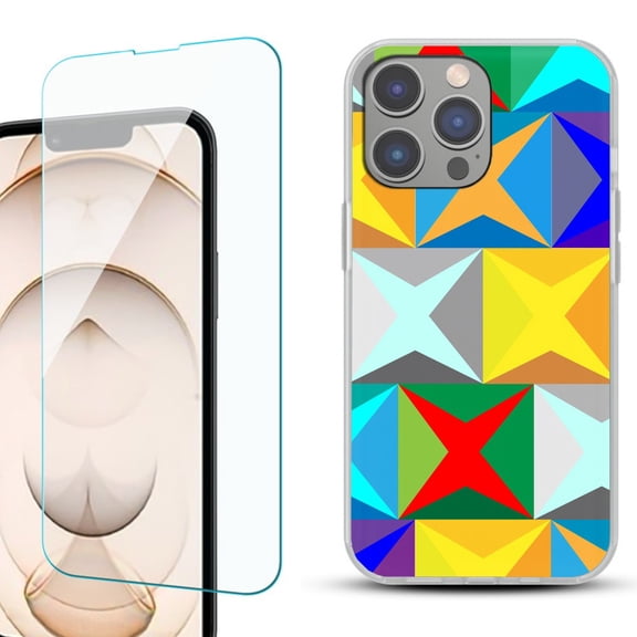 Slim-Fit Gel TPU Phone Case for iPhone 14 Pro, with Tempered Glass Screen Protector, by OneToughShield ® - Abstract Color