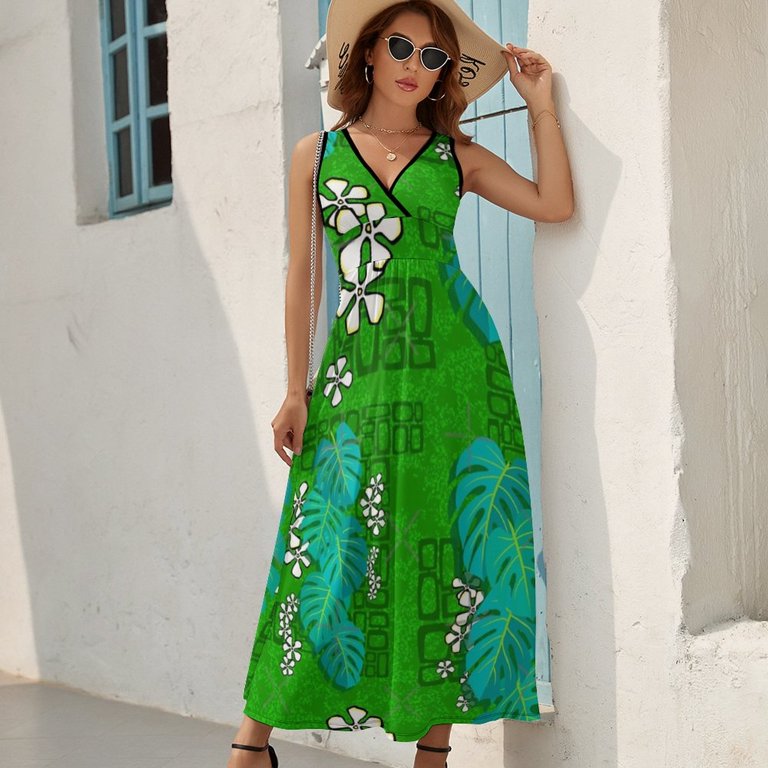 Tiki Garden Wall - Green Sleeveless Dress Summer Women Clothes Dress for  Pregnant Women Dresses