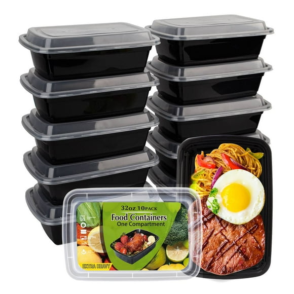 WGCC Contenedores de preparación de comidas, paquete de 10 contenedores de almacenamiento de alimentos de 32 oz con tapas, contenedores extra gruesos para llevar, lonchera Bento reutilizable, sin BPA,