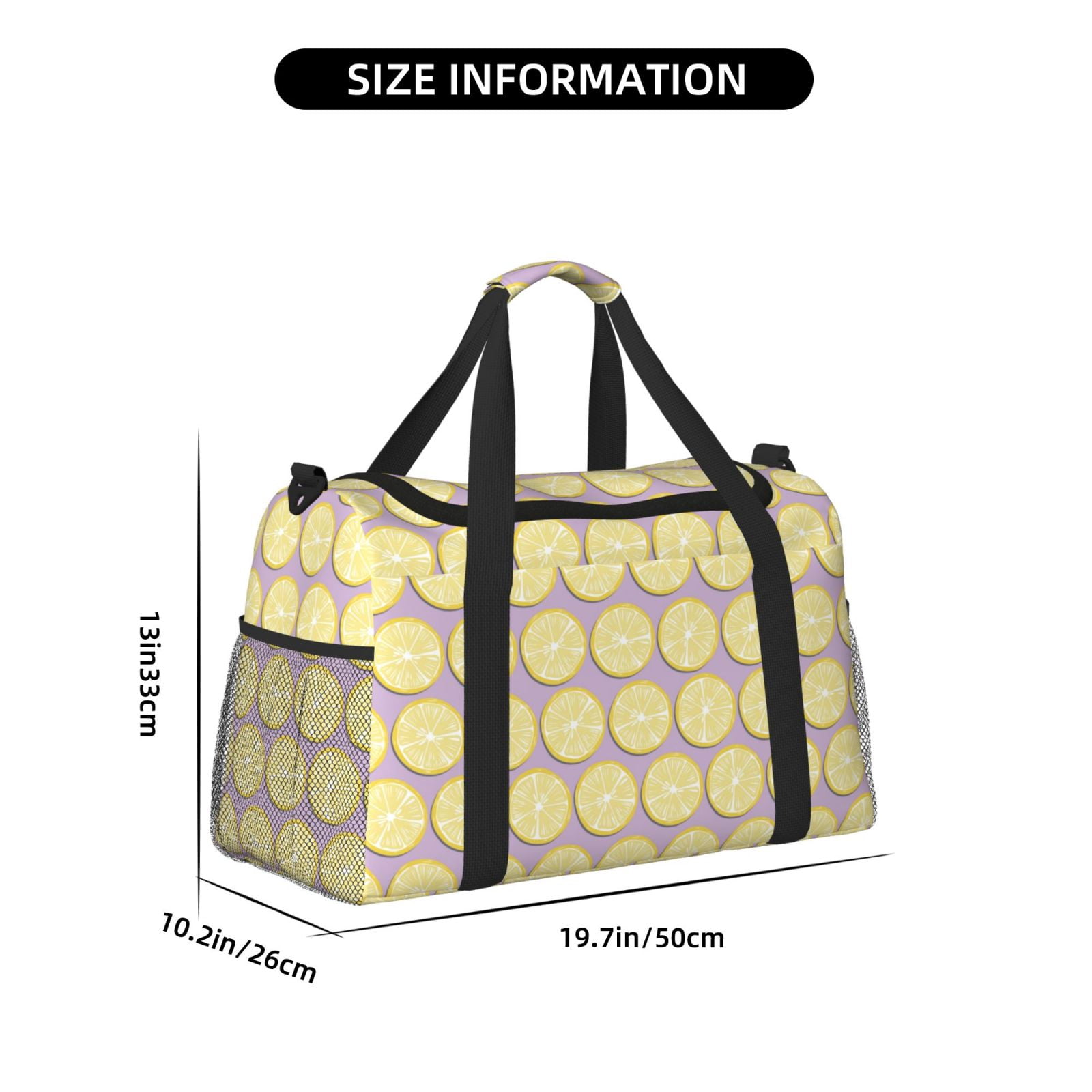 Fuzoiu Yellow Lemon Slices Print Travel Duffle Bag,Carry On Tote Bags,Duffel Bag,Sport Gym Bag, Hospital Bag for Labor and Delivery, Overnight Bag,Luggage Bag