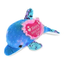 DolliBu Happy Mother's Day Space Sequin Plush Purple Dolphin Toy - Cute Stuffed Animal with Pink Heart Message for Best Mommy, Grandma, Wife, Daughter - Cute Sea Life Plush Toy Gift - 12" Inches