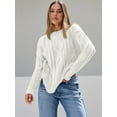 thumbnail image 4 of Polyester Fabric Women's Oversized Cable Knit Sweater Elegant Round Neck Design Warm And Comfortable Wear, 4 of 8