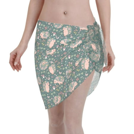 Disketp Hedgehogs And Flowers Women Swimsuit Cover Up Short Chiffon Summer Beach Sarong Bikini Wrap Skirt Bathing Suit