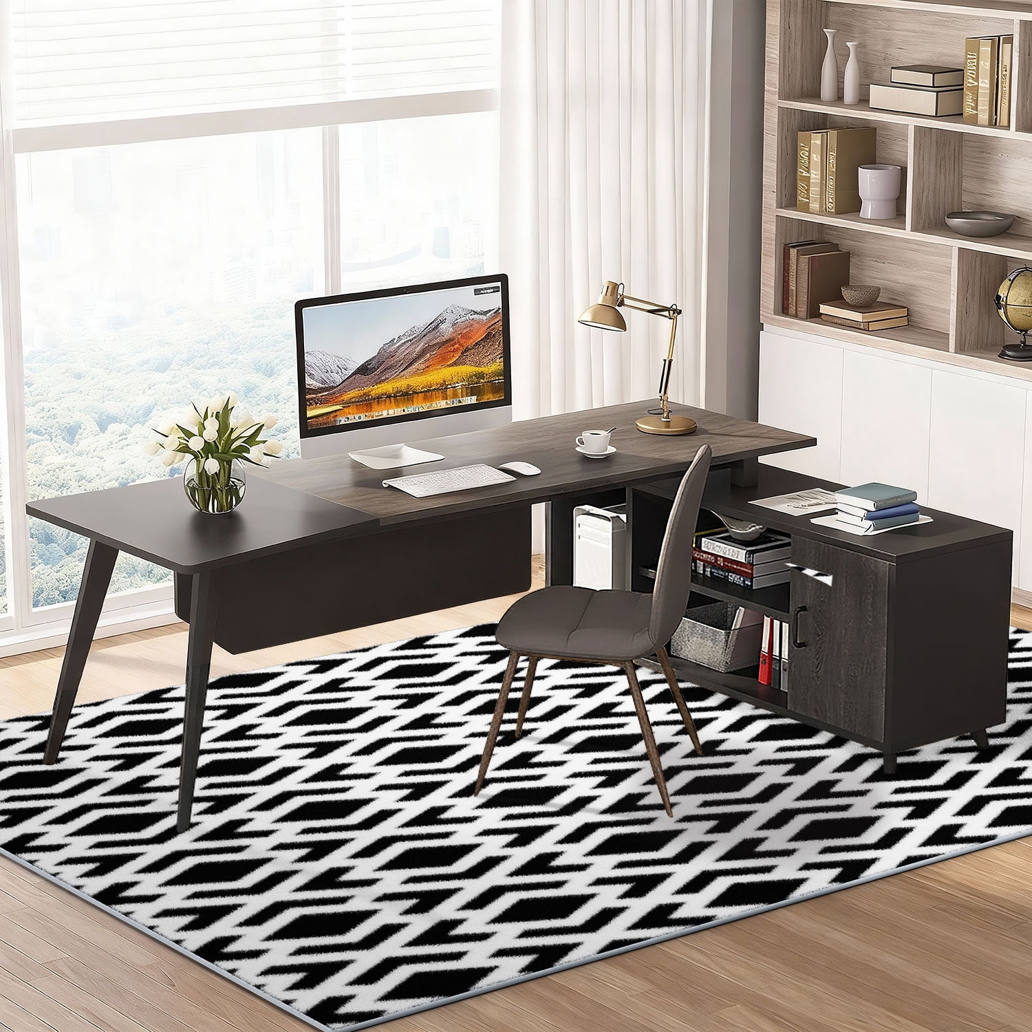 Curtilage 4'x6' Washable Area Rugs for Living Room, Non-Slip Diamond Geometry Indoor Rugs, Soft Low Pile Stain Resistant Carpet for Entryway, Nursery