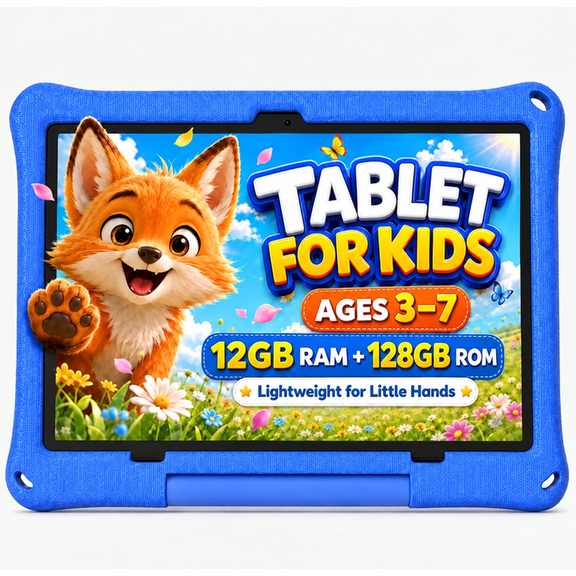Callsky 10.1-Inch Kids Tablet, Android 15, ABCmouse Authorized Learning App, 12GB 128GB,blue