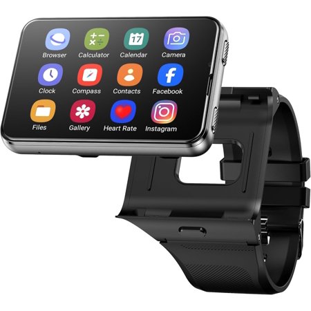 Smart Watch for Men, 4G Smartwatch for Android and iOS 2.88 Inch Touch Screen Android 11 OS 64GB Activity Tracker with Face Unlock Dual Cameras WiFi GPS Detachable Band (Black, 64G)