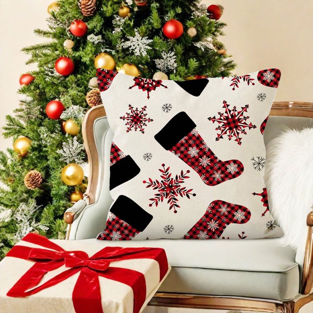 Almohada Navideña Roja Decorativa de Sofá de Navidad Lino para la Cintura onlyliua