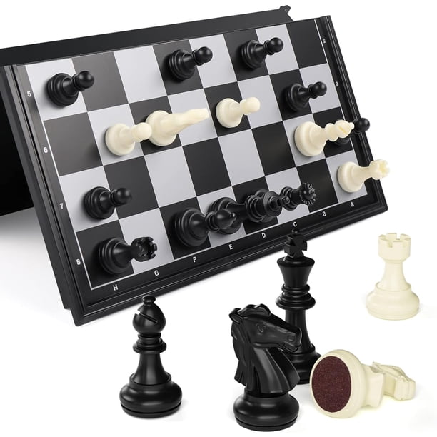 Juego de ajedrez magnético, tablero de ajedrez de plástico de 25 x 25 cm, tablero de ajedrez de viaje plegable con fichas dobles, juguetes Juego de ajedrez, juegos tácticos de lógica educativa para n