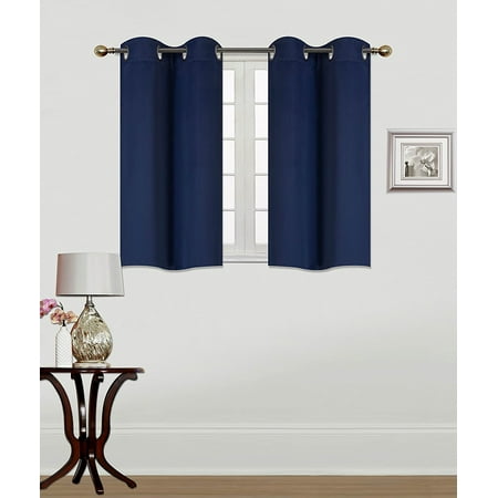 (K54)  NAVY BLUE  2 Panel Silver Grommets Window Curtain 3 Layered Thermal Heavy Thick Insulated Blackout Drape Treatment Size 30