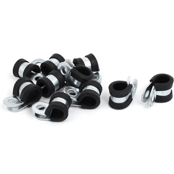 10mm Dia Rubber Lined R Shaped Zinc Plated Pipe Clip Cable Clamp 10pcs