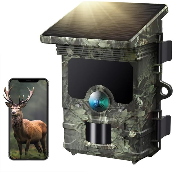 CAMPARK TC19 Solar Trail Camera for Hunting 4K 48MP Game Camera with Night Vision Motion Activated Waterproof IP66 Loop Recording 0.1s Trigger Time Built-in 2000mAh Rechargeable Battery