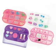Make It Real: Beauty 2-Go! Cosmetic Set - 136pcs, Glam for Eyes-Hair-Nails, Tray Compartments, Pink & Purple Storage Carry Case, Girls & Kids Ages 8+