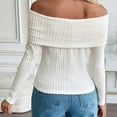 thumbnail image 6 of HOMBOM Womens Off The Shoulder Sweater Boat Neck White Slim Winter Long Sleeve Knit Tops Elegant for Women Solid, 6 of 8