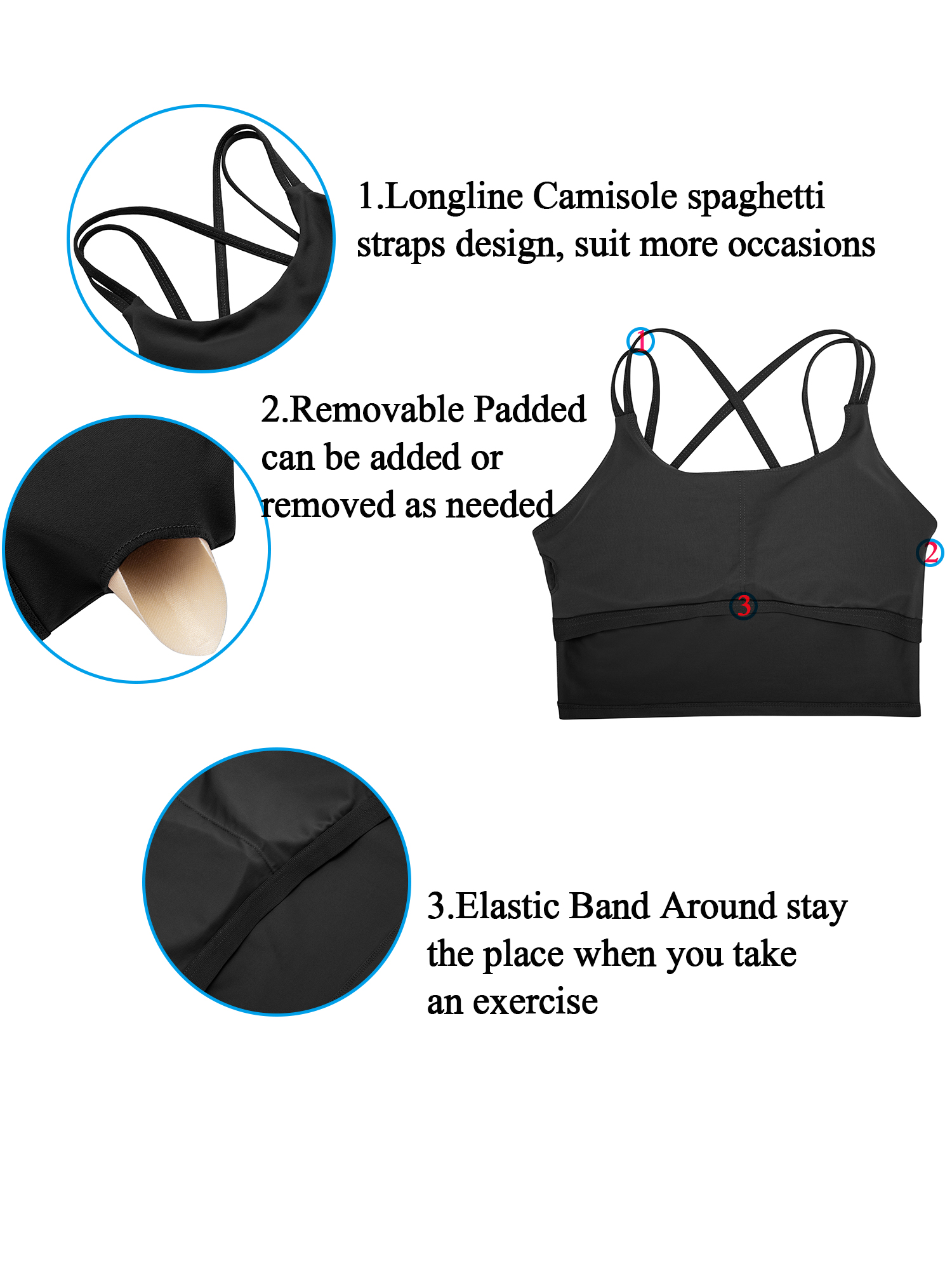 SAYFUT Women Girls Removable Paddeds Sport Bras Spaghetti Strap Yoga Bras for Gym Running Workout Fitness Bra Crop Tops Seamless Stretch Bra - image 7 of 8