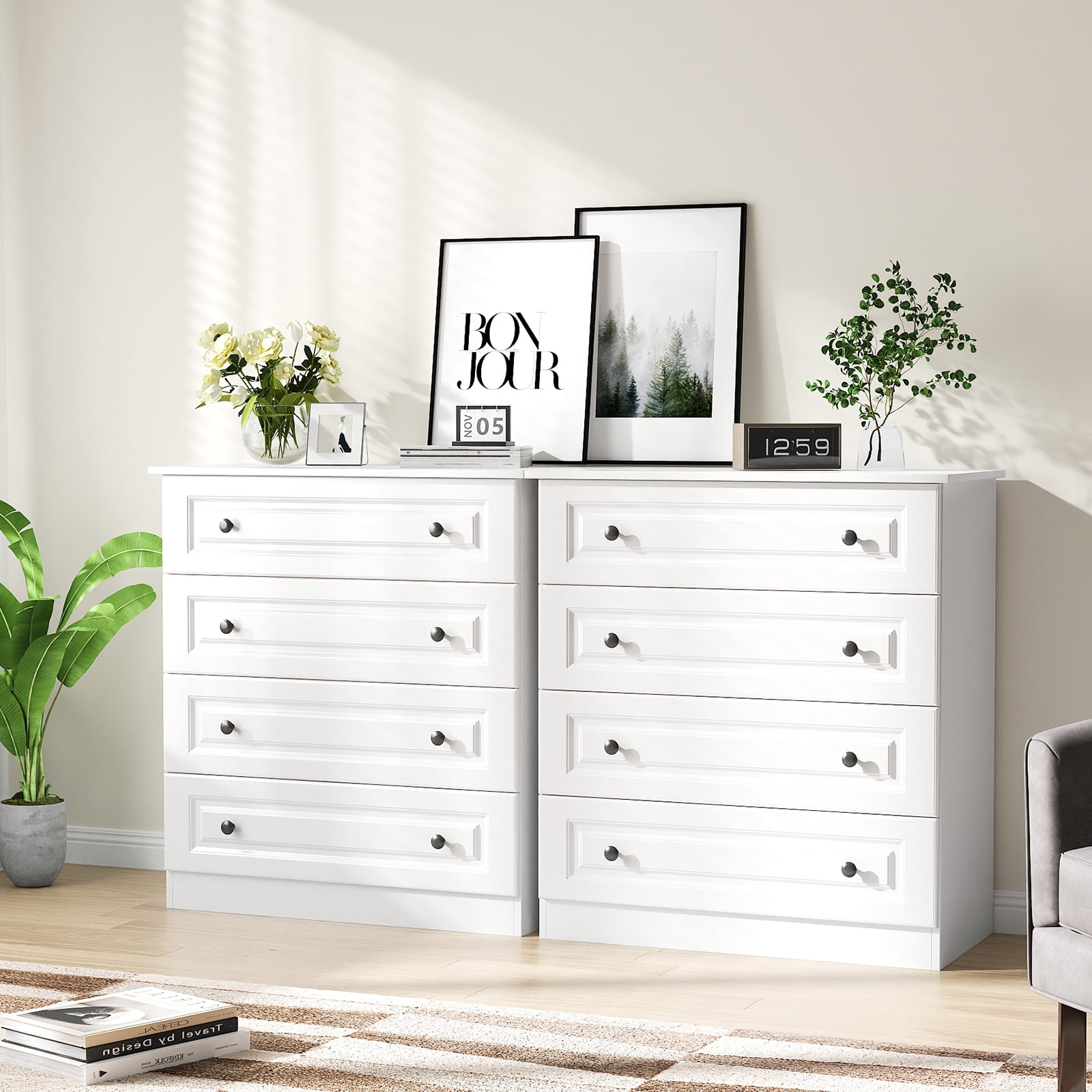 IDEALSOUL 4 Drawer Dresser, White Dresser for Living Room, Bedroom