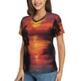 thumbnail image 2 of Honeii Sunset River Western Cowboy Print Women's Classic V-Neck T-Shirt,Womens Fashion Tops,Stylish Everyday Top for Women, Casual Summer Spring Outfits Clothes-Medium, 2 of 5