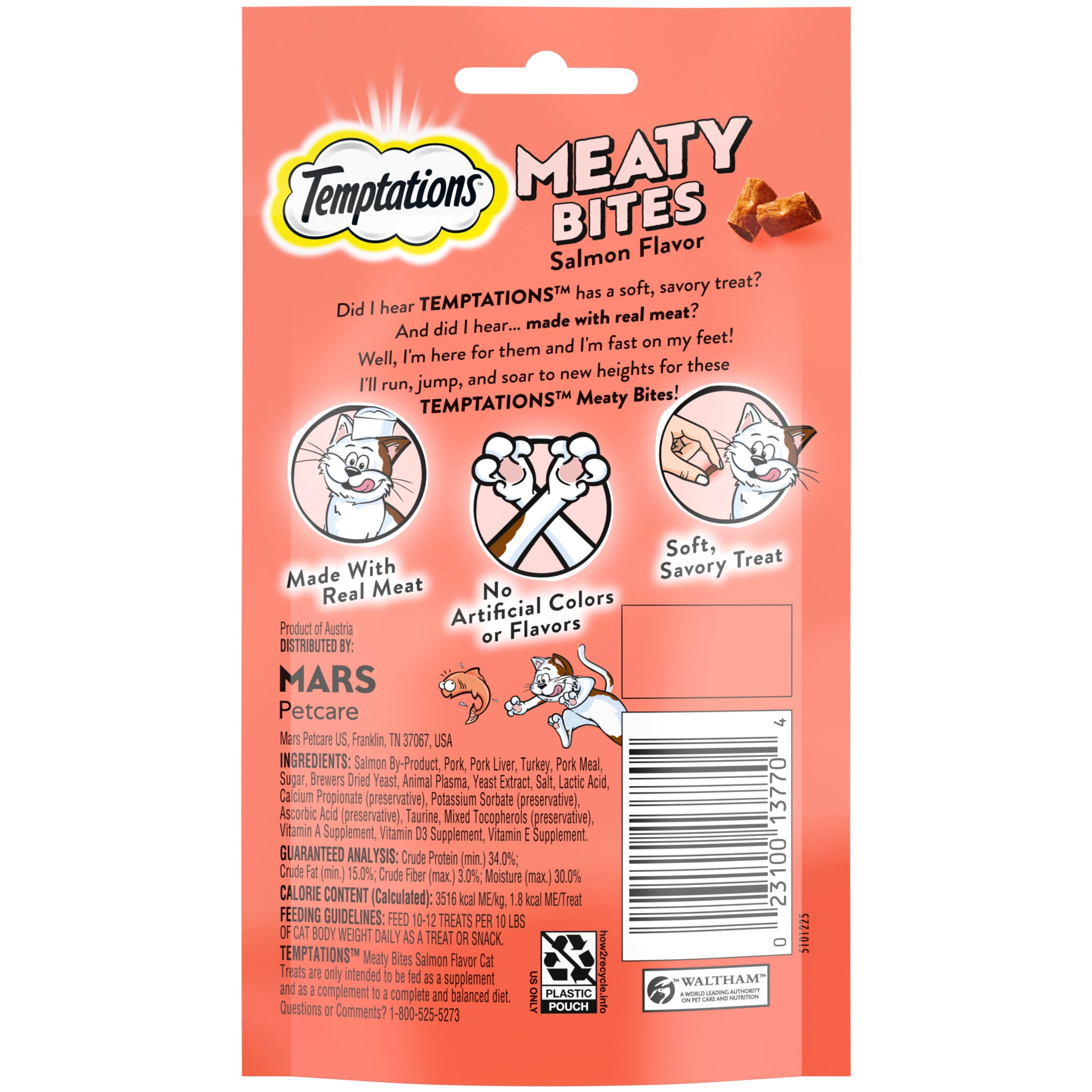 Temptations Meaty Bites Salmon Flavor Topper & Soft Treat for Cat, 1.5 oz (7 Count)