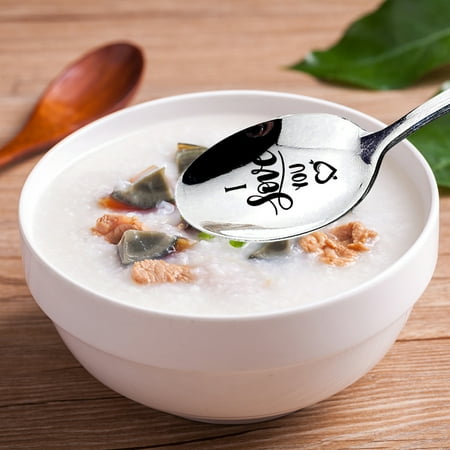 

GROFRY Soup Spoon Glossy Easy Clean Romantic Lettering Stainless Steel Free Engraved Coffee Spoon Restaurant Supplies
