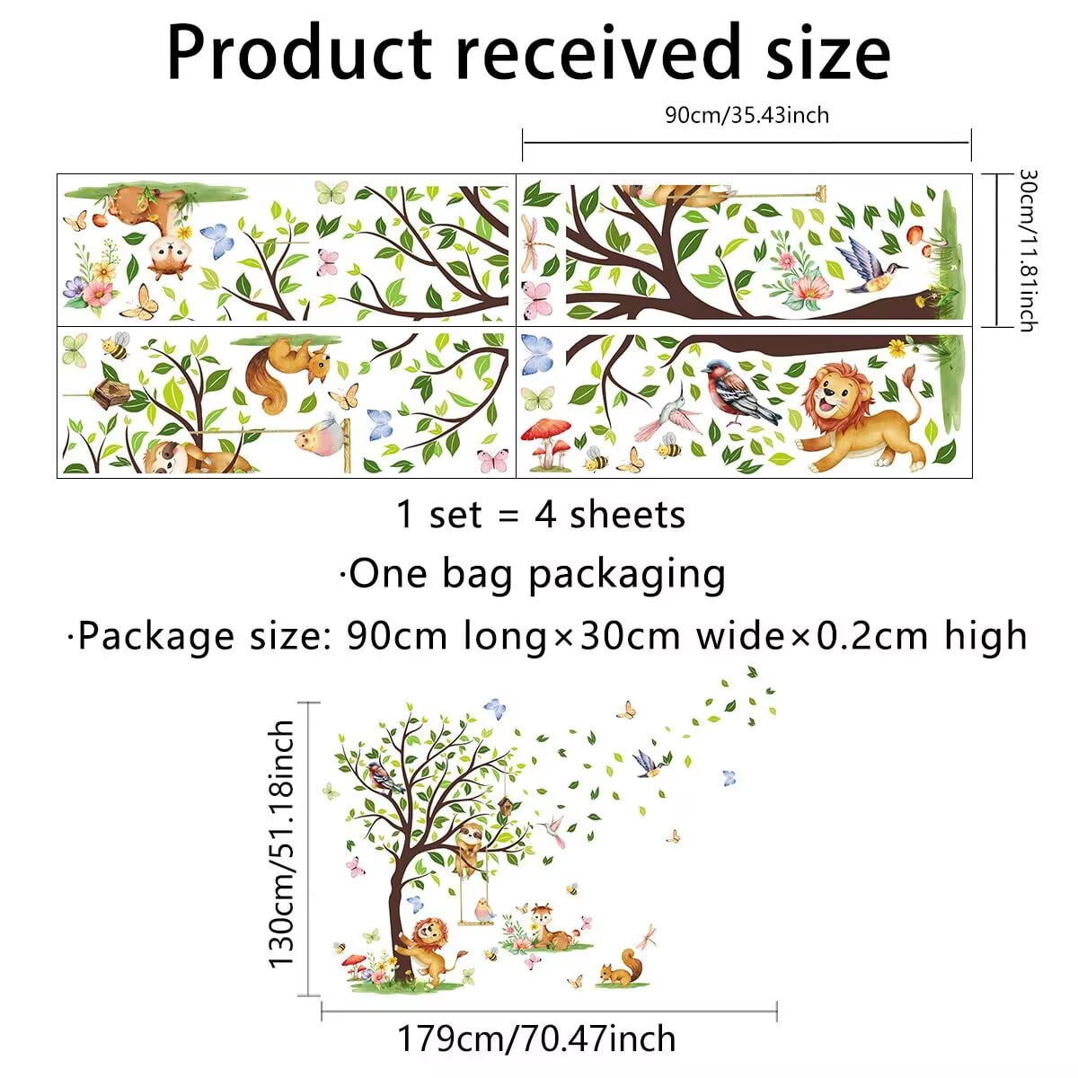 Tree Jungle Animal Wall Decals, Lion Squirrel Deer Wall Stickers Peel and Stick Wall Decal Self Adhesive Wall Art Sticker for Baby Nursery Kids Room Living Room Home Decor