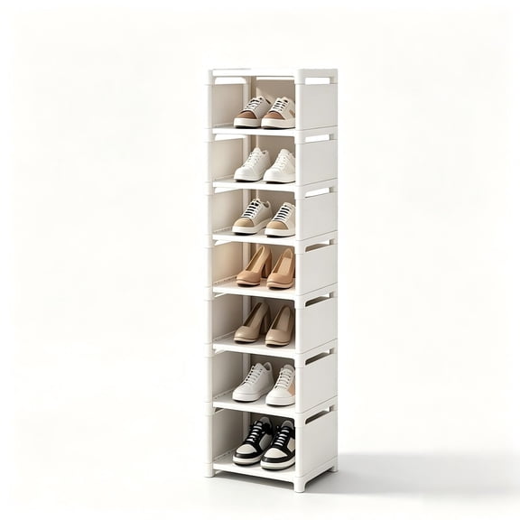 8-Tier Narrow Shoe Rack Organizer, White Rust-Proof Metal Frame with Waterproof Non-Woven Fabric, Space-Saving Shoe Storage Shelf for Entryway, Closet & Small Spaces