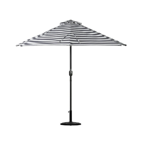WestinTrends Lanai 9 Ft Outdoor Patio Half Umbrella with Base Include, Small Grill Deck Porch Balcony Shade Umbrella with Crank, 20 inch Fillable Round Base, Black/White