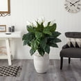 thumbnail image 3 of Nearly Natural 4' Spathiphyllum Artificial Plant in White Designer Planter, Green, 3 of 4