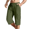 thumbnail image 2 of Havenre Mens 3/4 Sweatpants Basic Solid Color Cotton Linen Drawstring Elastic Waist Capri Pants Breathable Joggers Workout Athletic Capris Pant Lightweight for Summer Army Green L, 2 of 6
